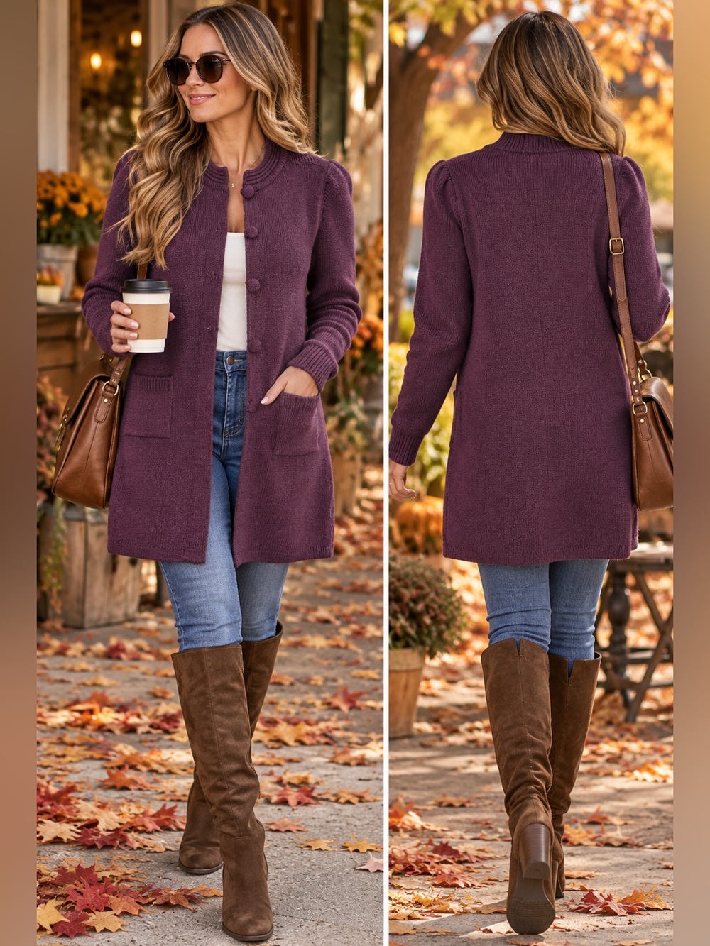 Alpaca Warehouse Women's Alpaca Knit Long Cardigan Plum Button Front